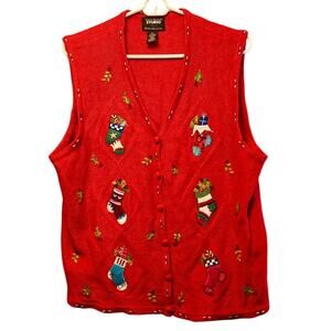 Vintage Designer Originals Studio mistletoe and stockings cardigan vest